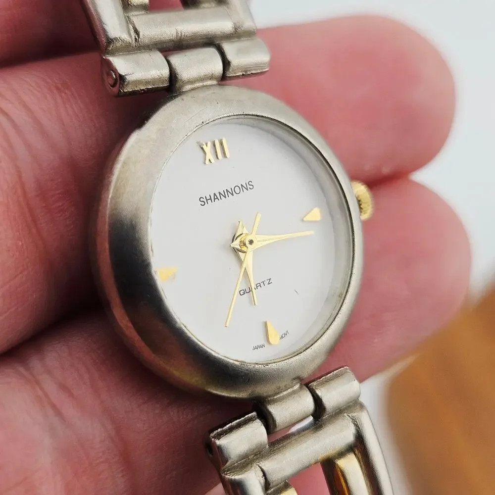 Shannons Silver Tone Bold Statement Link Bracelet Watch Chunky Artsy Classy